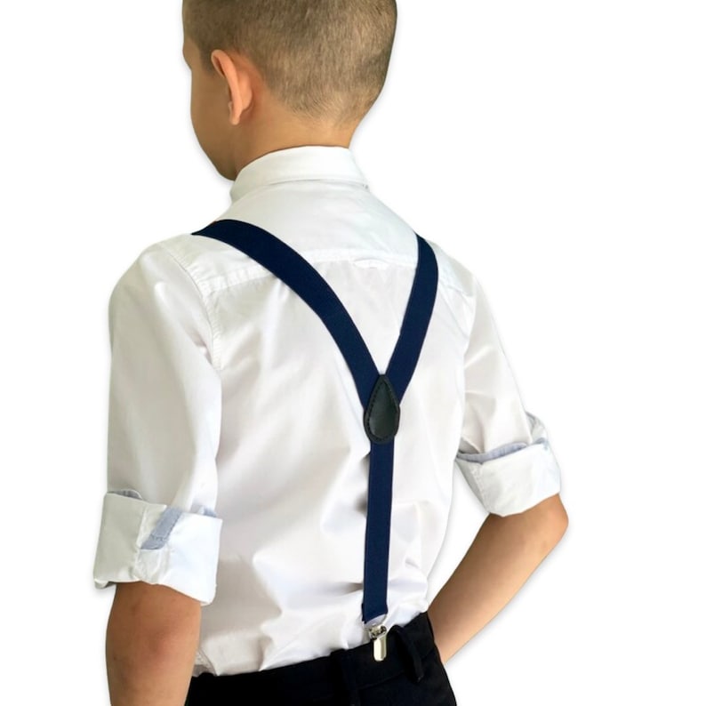 Navy Blue bow tie & Suspenders , Ring Bearer boy's gift , Groomsmen Navy outfit , Men's Pocket Square , Marine wedding set image 6