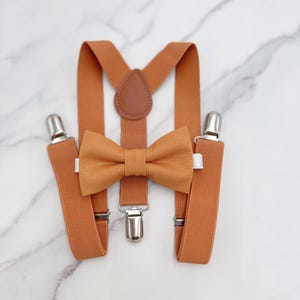 Butterscotch Bow Tie & Suspenders – All Sizes Baby to Adult, Burnt Rust Orange Bow, Ring Bearer Outfit, Groomsman Gift, Rustic Wedding