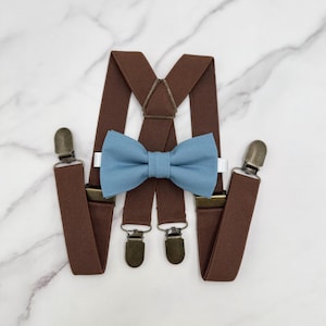 Bermuda Bow tie & Suspenders, X - Back Brown Braces, Pocket Square, Ring Bearer Outfit, Boho Wedding, Rustic Wedding Outfit