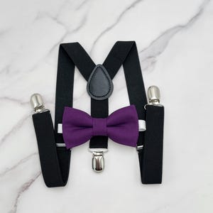 Plum Bow tie & Suspenders | Black Braces | Grape Bow Tie | Pocket Square | Ring Bearer Outfit | Boho Wedding | Rustic Wedding Outfit