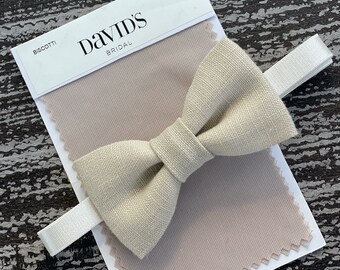 Rustic Tan Ivory Linen Bowtie , Groom Best man Bow Tie , Mens Wedding Outfit , Newborn Baby Boy Kids Ring Bearer Bow tie