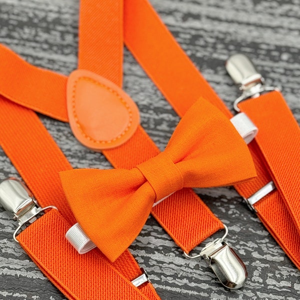 Orange bow tie & Suspenders , Ring Bearer boy's gift  , Men's pocket square , Groomsmen wedding accessories