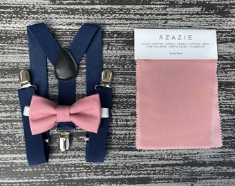 DUSTY ROSE bow tie and Navy suspenders , Ring Bearer Groom best Man outfit , Kids Baby boy gift set , Mens wedding accessories