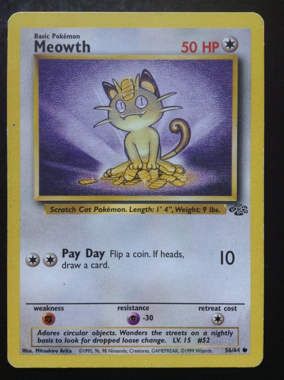 Meowth Pokemon Trading Card - Etsy Meowth Pokemon Trading Card - Etsy