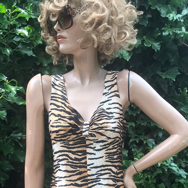 Late 60s early 70s tiger print glam rock maxi dress