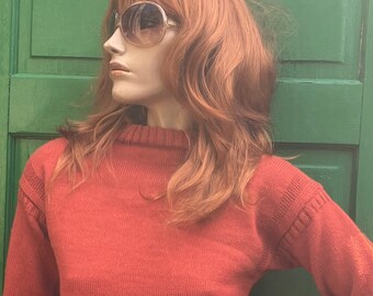 Vintage traditional guernsey jumper, Le Tricoteur , ginger rust colour , classic knitwear .