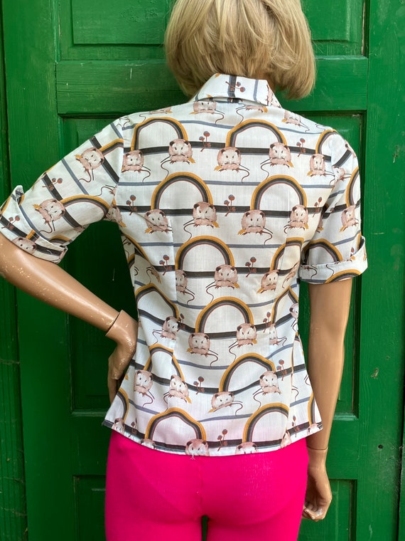 70s novelty print ladies shirt designed by Pierre… - image 6