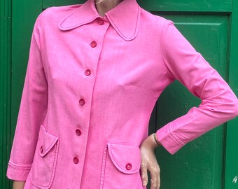 Vintage early 70s, beagle collared, pink jacket , glam rock , slim fit, Marc Bolans mum style