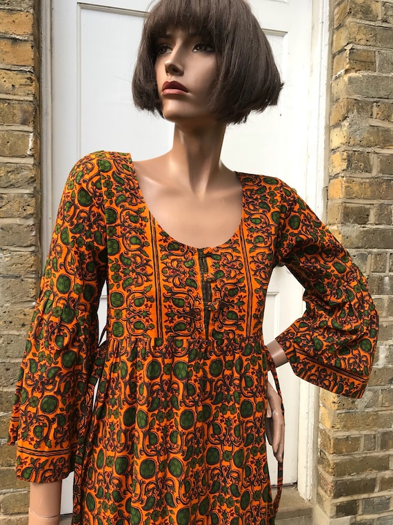 Late 60s indian printed cotton vintage maxi dress