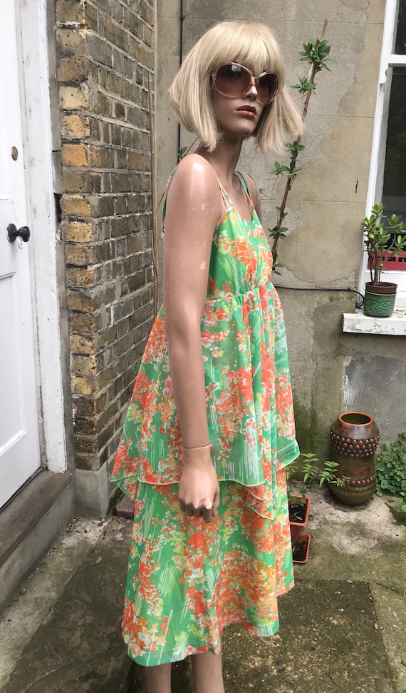 boho floaty dress Boho Tie Neck Ruffle Midi Dress
