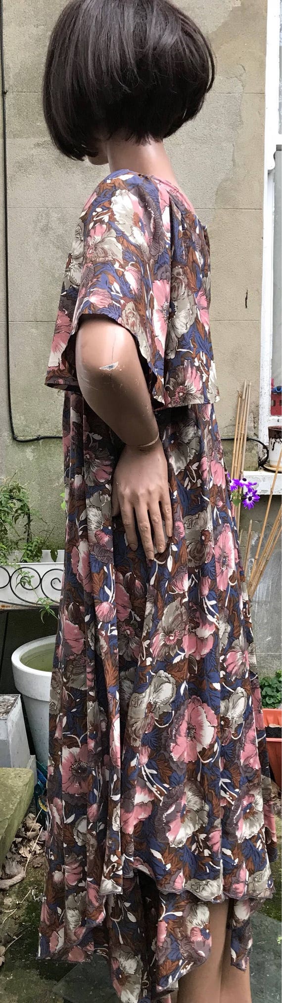 Boho 1970s tiered dress angel sleeves handkerchie… - image 2