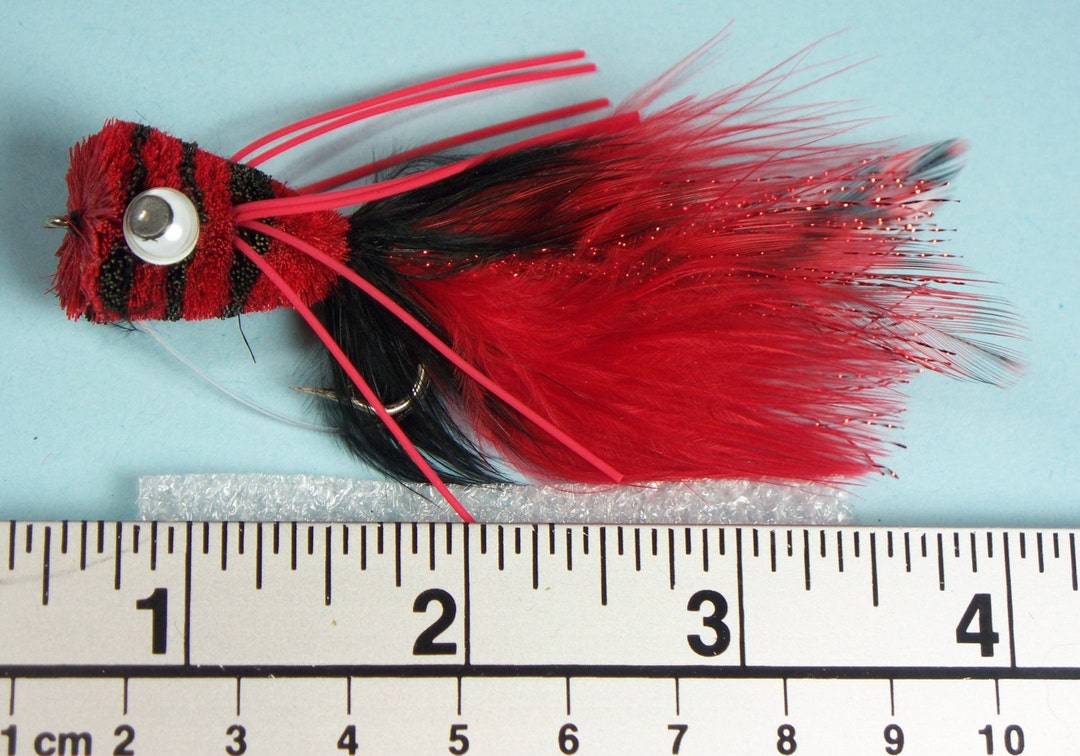 Bass Bug, Red and Black Popper , Fly Fishing Flies -  Canada