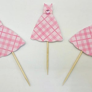 Pink and white plaid dress Cupcake Toppers Set of 12 image 1