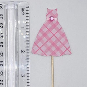 Pink and white plaid dress Cupcake Toppers Set of 12 image 3