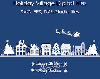 Holiday Village Silhouette: Window Decor SVG EPS DXF Studio (Digital Files)