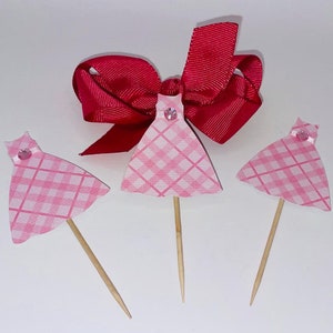 Pink and white plaid dress Cupcake Toppers Set of 12 image 5