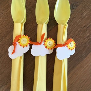 Sunshine tags, plastic silverware and paper napkin set of 12