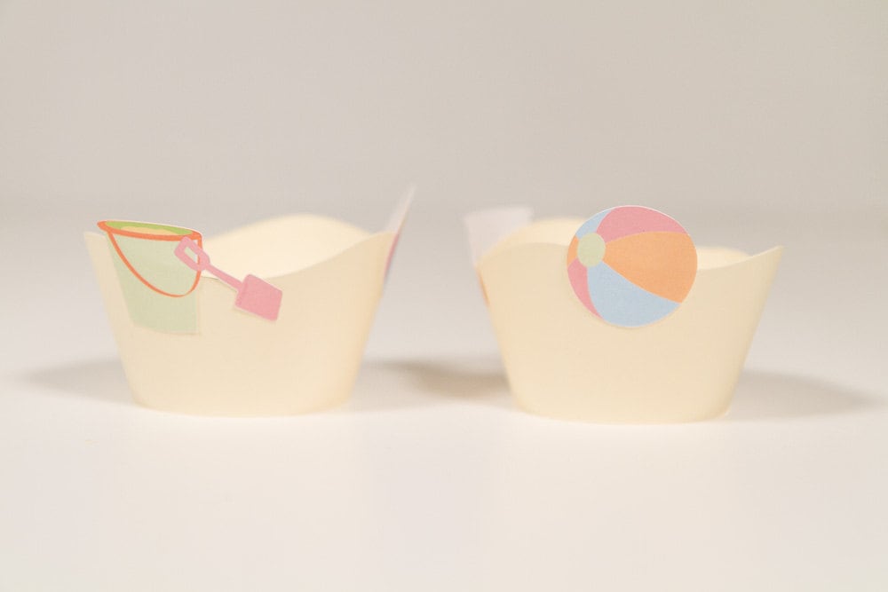 Summer Beach Party Sand Cupcake wrappers Pastel colors Set of 12
