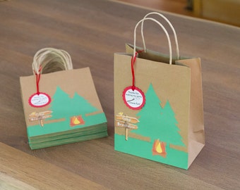 Camping Party Favor bags and tags - Personalized (set of 6)