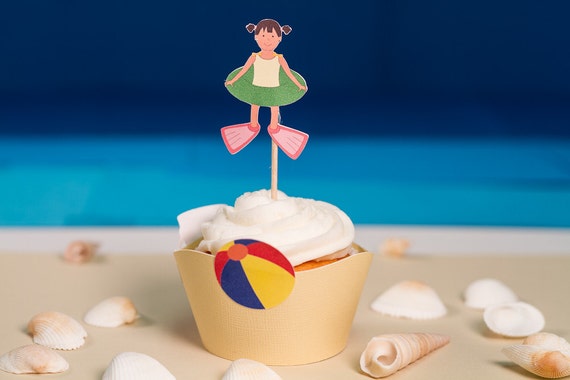 Sand cupcake wrappers and girls cupcake toppers (Set of 12) Il_570xn