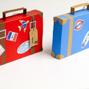 Airplane party favor boxes set of 4 Luggage favor boxes Personalized image 1
