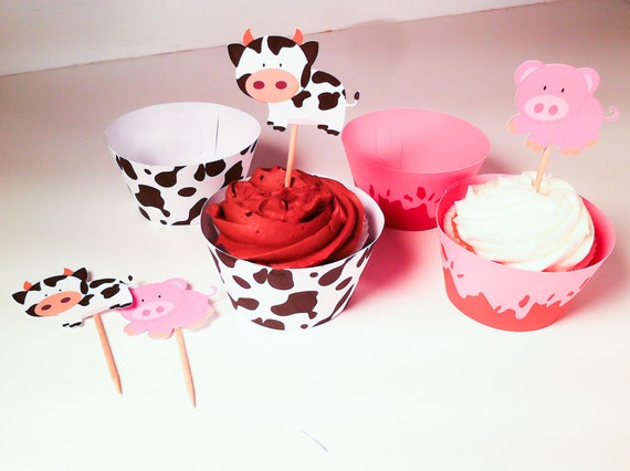 SALE!!!! Farm animal Cupcake wrappers and toppers (set of 12) Il_570xn