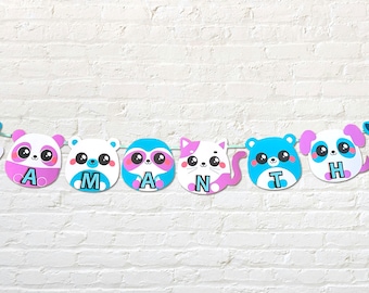 Cute animals / Squishy animals name banner/Kids Teen / Personalized