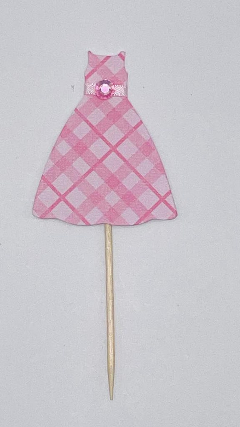 Pink and white plaid dress Cupcake Toppers Set of 12 image 2