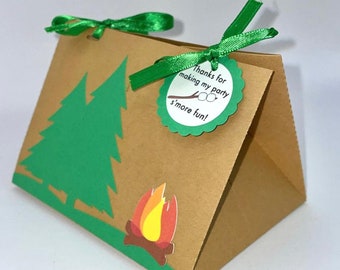 Camping Party Tent  Small Favor boxes and tags - Personalized (set of 6)