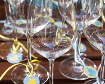 Baby Shower / Rubber Duck Wine Glasses tags (Set of 12)