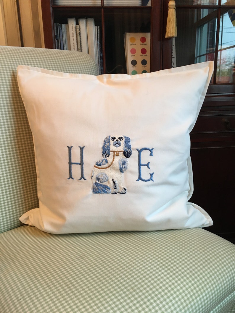 Monogrammed pillow /Staffordshire dogs/monogrammed pillow image 1