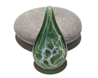 Water Drop Pendant, Green Teardrop Glass, Blown Glass Pendant, Web Necklace, Hipster Necklace, Anniversary Gift, Free Shipping