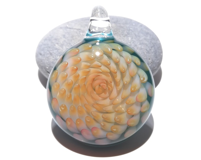 3D Golden Flower Pendant - Hand Blown Glass Pendant - Handcrafted Glass Art - Glass Necklace - Glass jewelry made with pure gold
