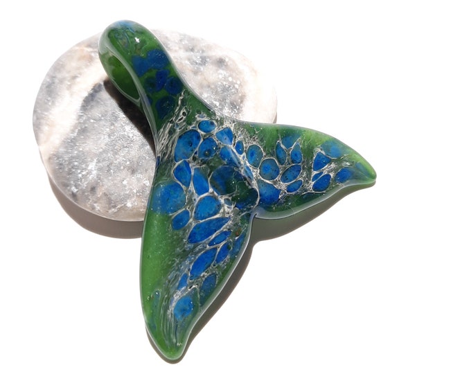 Glass Whale Tail Pendant - Jade Green - Sea Glass - Unique - Glass Pendant - Blown Glass Necklace - Handmade Jewelry - Ocean Life