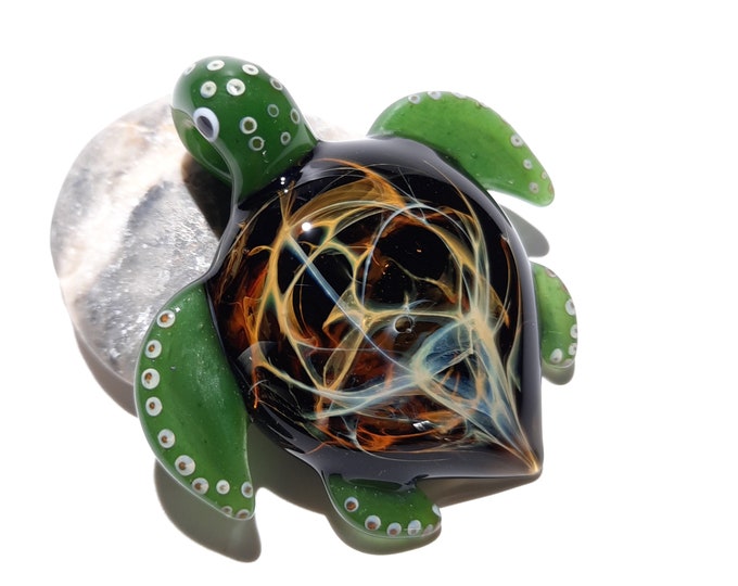 Blown Glass Turtle - Jade Earth Turtle Pendant - Glass Art - Sea Turtle - Handmade - Unique Jewelry - Turtle Necklace - Great Gift Ideas