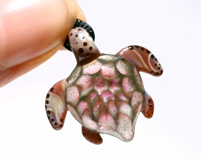 Ultra Small Turtle Pendant - Forest Gem - Sea Turtle - Heady Glass - Handmade Blown Glass Jewelry - Turtle Gift  - Borosilicate - Artwork