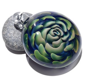 Rose Flower Design - Handblown Jewelry - Unique Gift Glass - Creative Focal Pendant - Earthy Emerald Colors - 3D Glass Art -Statement Piece