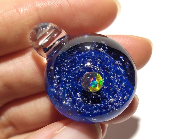 Blown Glass Pendant - Little Sun Space Scene - Neurology Gift - Trending Art - Science Jewelry - Best Seller -Necklace -Neuroscience -Opal