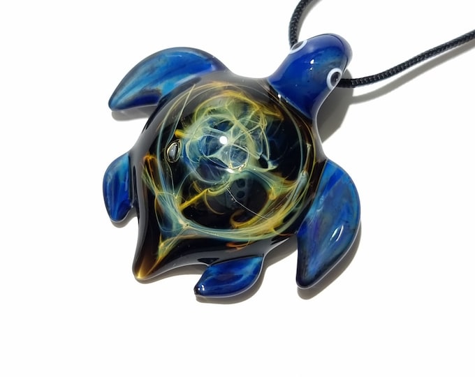 Glass Turtle - Baby Aurora Turtle Pendant - Glass Pendant - Glass Jewelry - Blown Glass - Artist Signed - Details of Silver