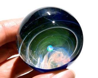 Cosmic Space Ball - Glass Art - White Fire Opal Planet - Galaxy - Universe - Blown Glass - Decor - Handmade Gift - Night Sky - Stars