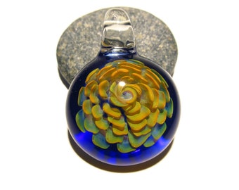 Glass Flower - Pendant - A Handcrafted Glass Art Focal Bead made by Michaela  - Flower with Cobal Blue Glass Background. Pendant Necklace.