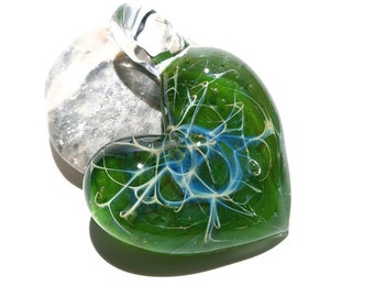 Glass Heart - Tranquil Forest Heart Pendant - Glass Jewelry - Glass Art - Love Energy - Blown Glass - Love Charm - Gift For Her