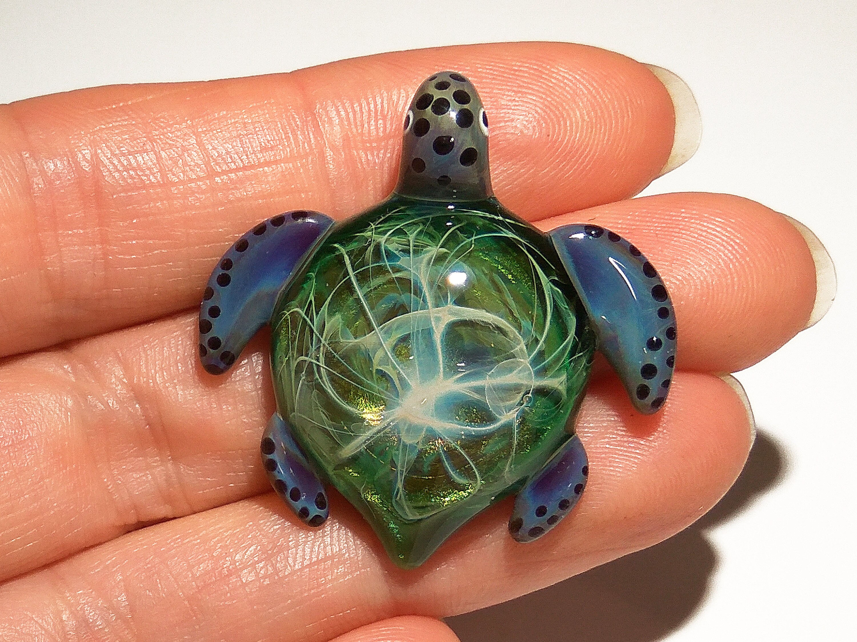 Water Fern Turtle Pendant - Glass Pendant - Glass Jewelry - Glass Art - Turtle - Blown Glass