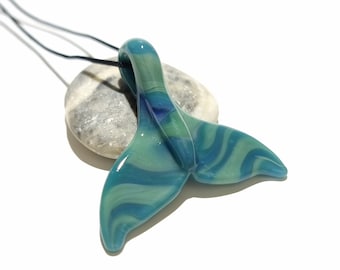 NEW! Glass Whale Tail Pendant - Turquoise Swirl - Sea Glass - Unique - Glass Pendant - Blown Glass Necklace - Handmade Jewelry - Ocean Life