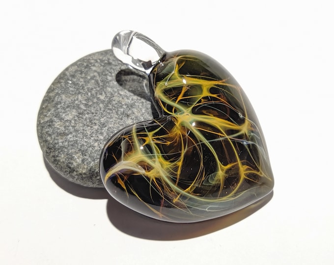 Heart Pendant - Nova Universe Heart - Glass Jewelry - Glass Art - Blown Glass - Love Pendant - Unique Art Bead - Made with Pure Silver