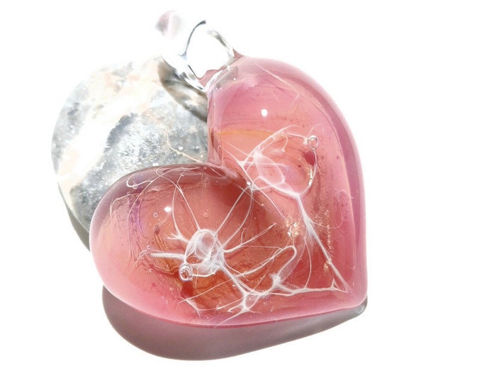 Glass Heart - Peach Shimmer Heart Pendant - Glass Jewelry - Glass Art - Heart Pendant - Blown Glass - Heart Charm - Unique Bead