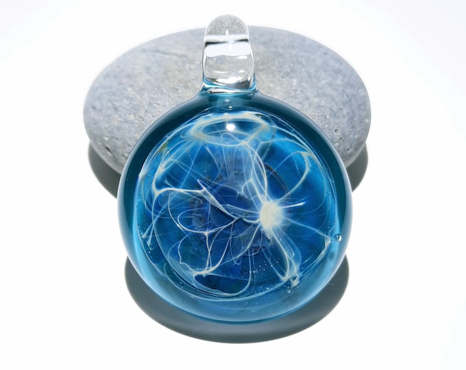 Water Spirit Pendant - Neuron Universe Filament Pattern - Boro Pendant - Glass Necklace - Blown Glass Pendant - Glass jewelry -Free Shipping