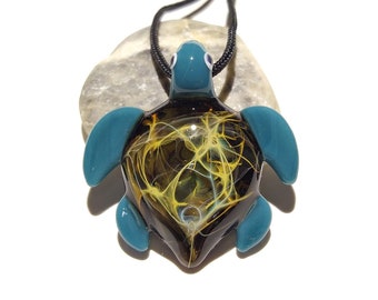 Glass Jewelry - Mystical Jem Mini Turtle Pendant - Glass Art - Blown Glass - Handmade - Unique Jewelry - Boro Pendant - Universe Filament