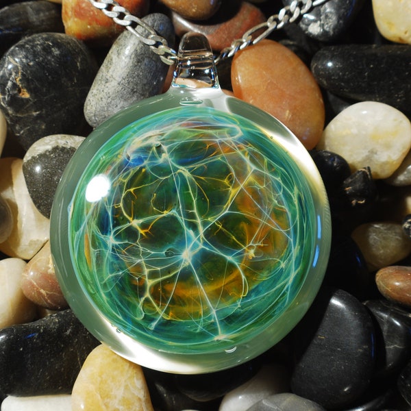 Glass Pendant, lampwork, Original Design, complex magic. Space and neurons.