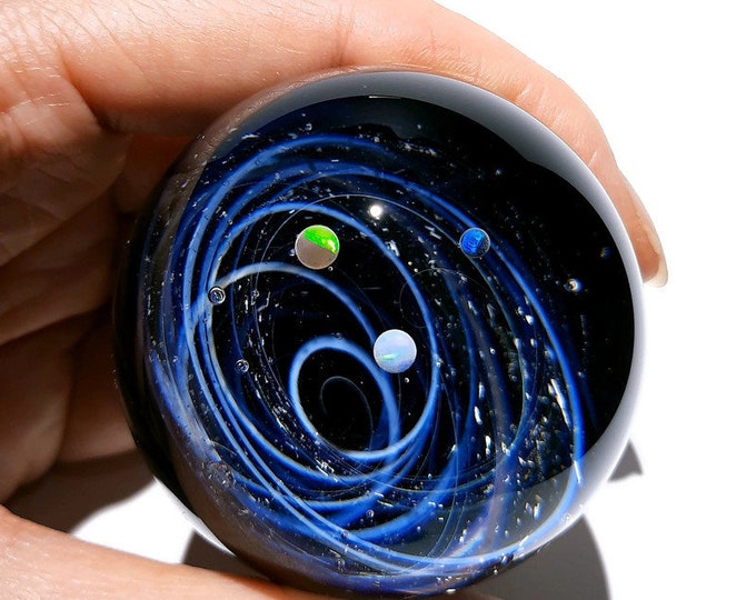 Galaxy in the Universe - Cosmic Glass Art - Art glass - Triple Opal Planet - Galaxy in Glass - Blown Glass Decor - Corporate Space Gift